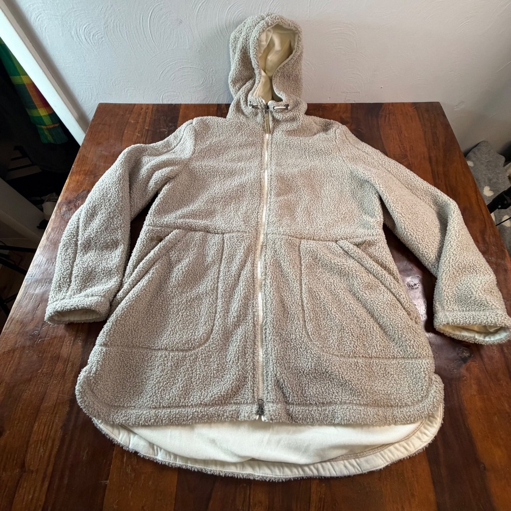 Gerry Womens Sherpa Fleece Hooded Full Zip Jacket Oatmeal Beige BG9225 Large